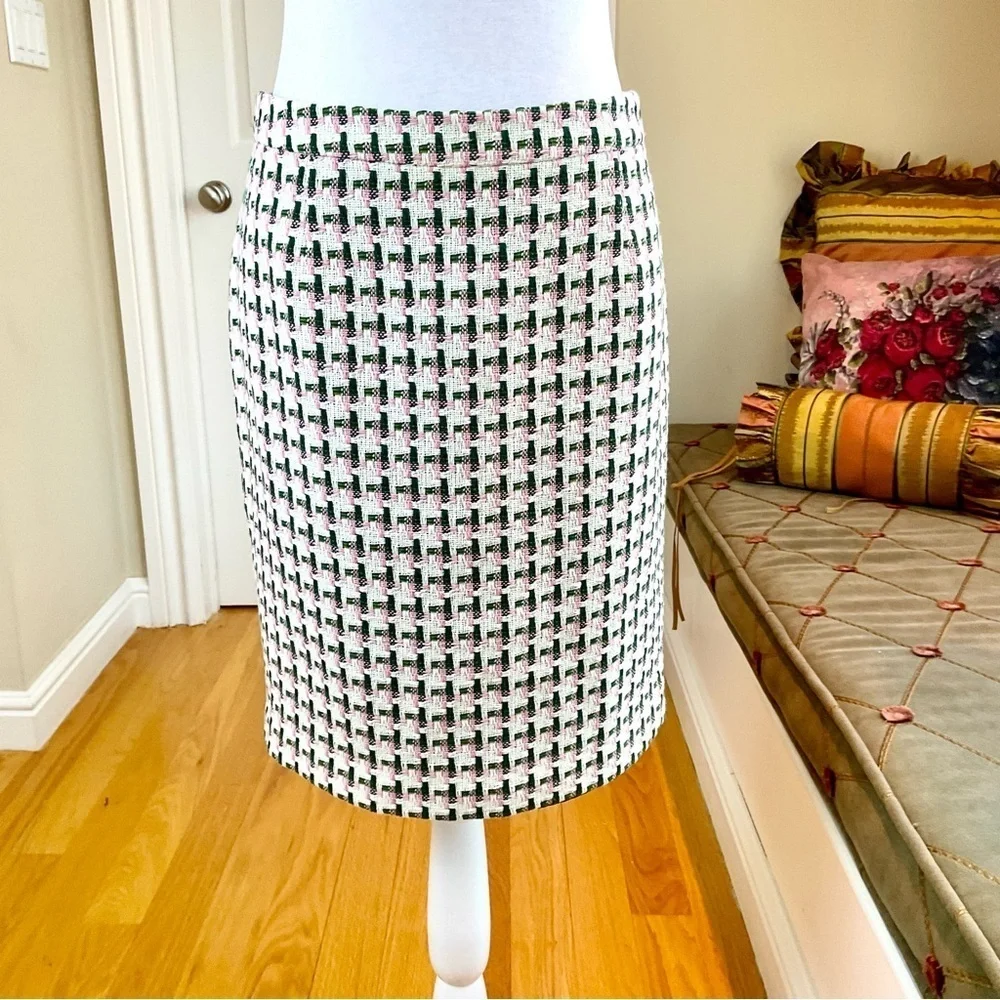 Boden Skirt Pencil Woven Plaid White Pink Petite (10P)